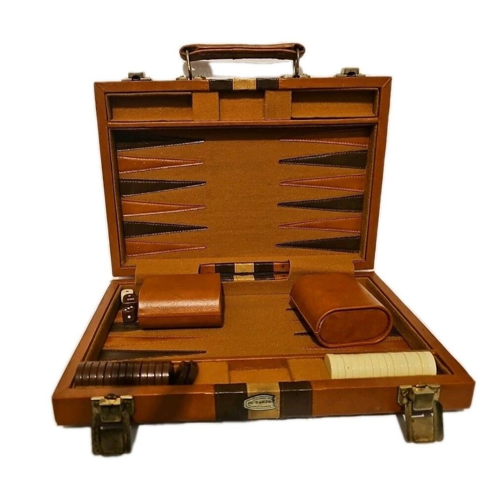 Vintage Fred Roberts SF Backgammon Set Brown Case Size 10.5inx 7.5in Travel size